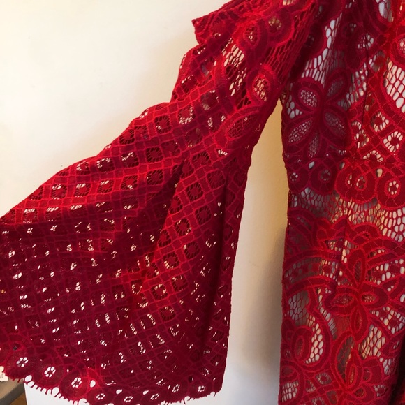 Sold • lace cold shoulder fluted sleeve dress - Picture 3 of 5